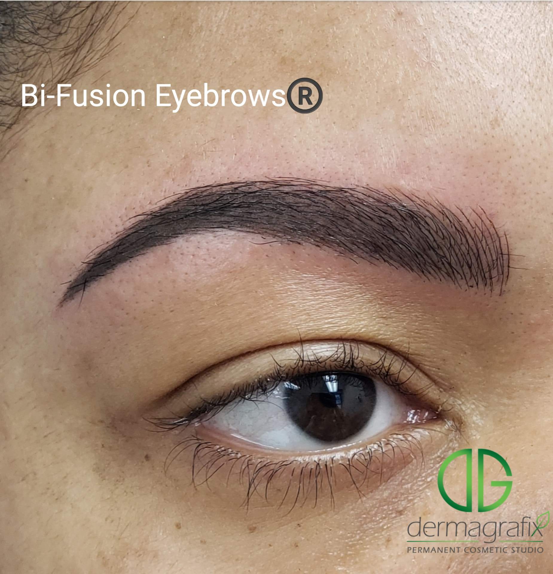Healed combination brow using the Bi-Fusion technique with microblading detail